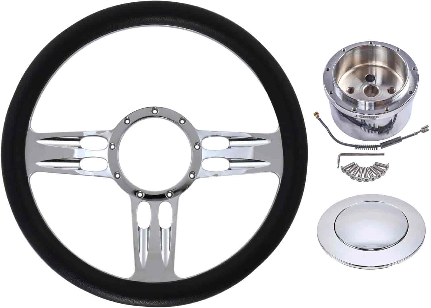 Chrome-Plated Billet Aluminum 14 in. Steering Wheel Kit [3-Slot Spoke Design]