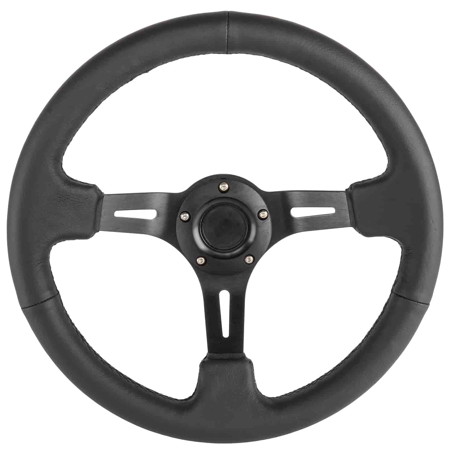 Aluminum Racing Steering Wheel, 13 1/2 in. Diameter, 3 in. Dish [Black Leather Full Wrap Grip]
