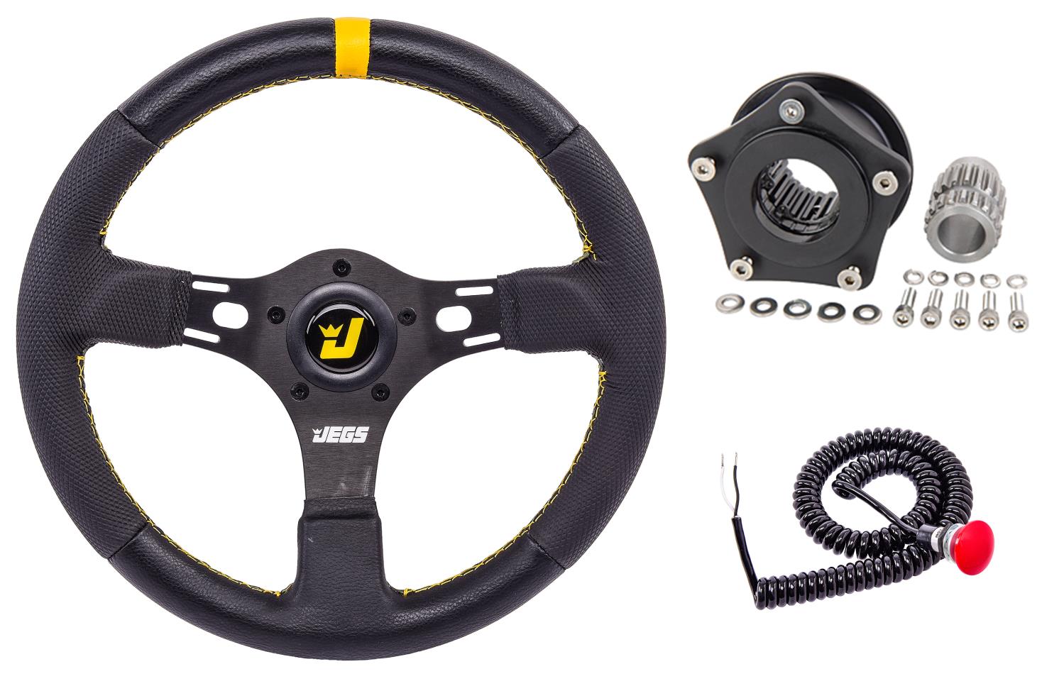 JEGS 70433K1 Premium Drag Race Steering Wheel Kit with Quick Release GM Splined Hub and Micro Switch
