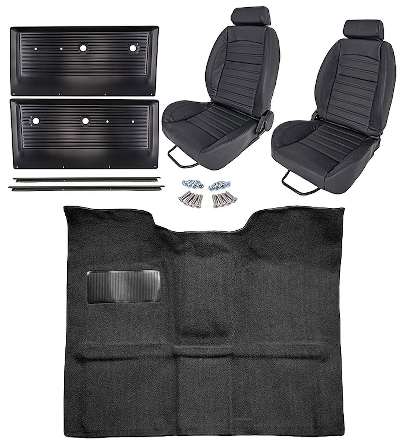 Black Interior Kit w/High-Back Buckets for 1967-1972 GM C Series Regular Cab Truck w/TH400