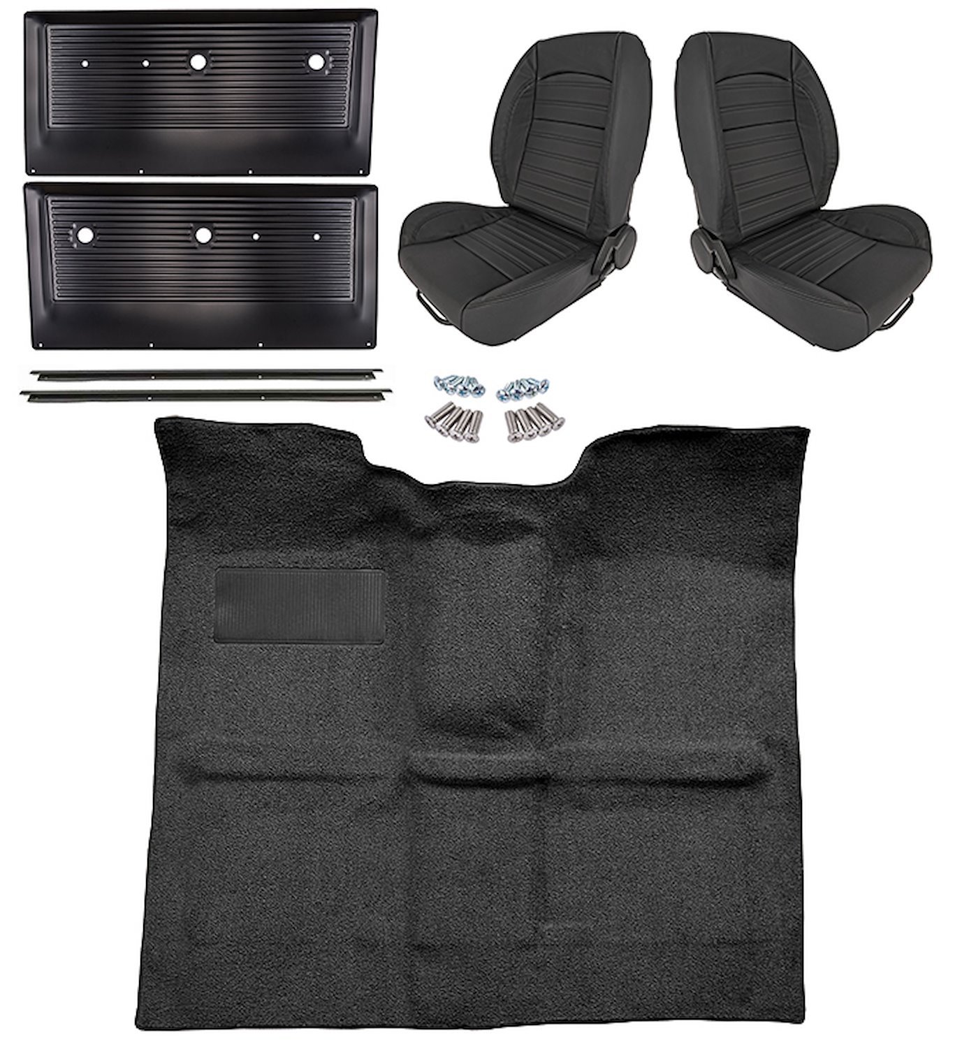 Black Interior Kit w/Low-Back Buckets for 1967-1972 GM C Series Regular Cab Truck w/o Gas Tank in Cab, TH400