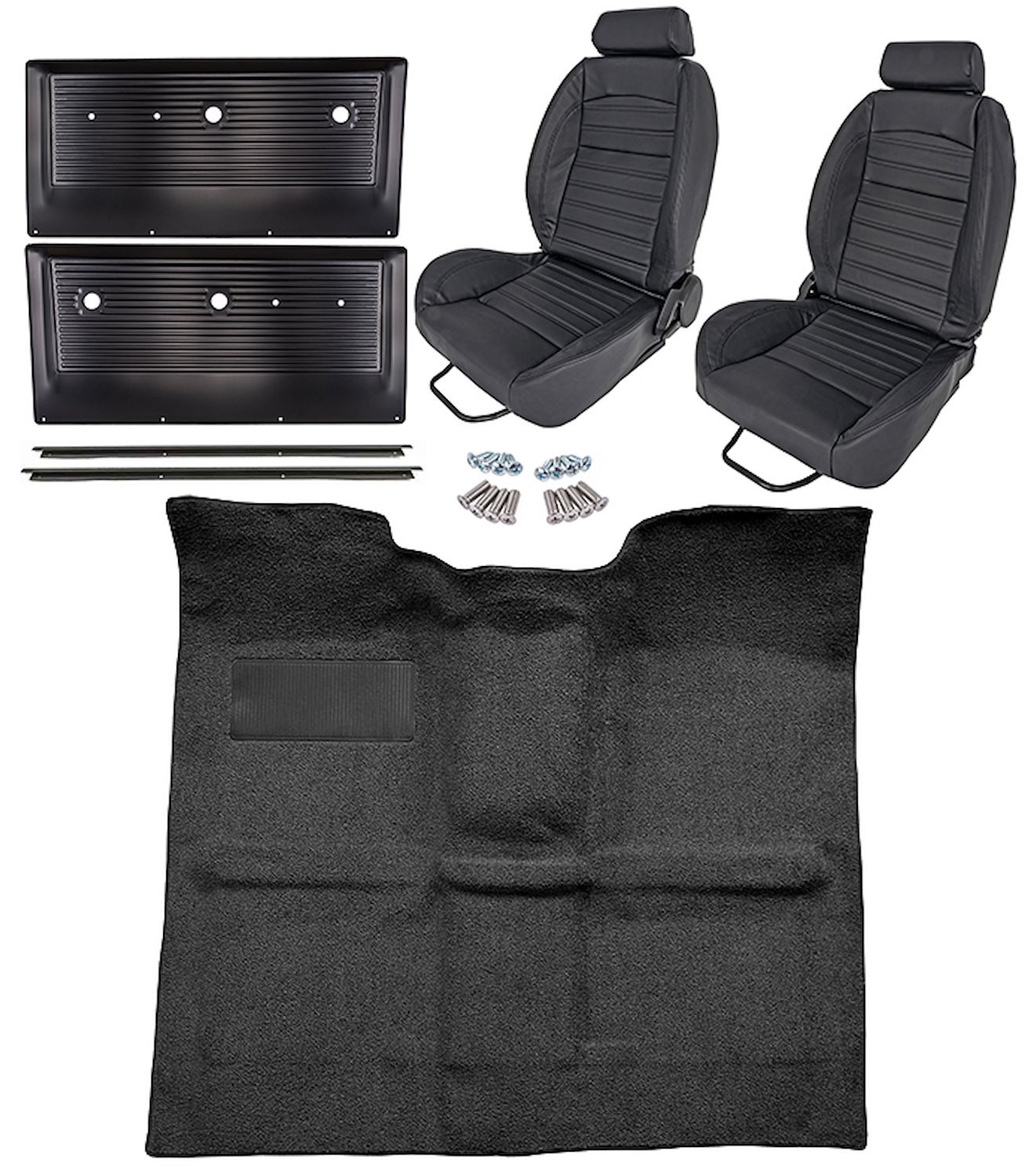 Black Interior Kit w/High-Back Buckets for 1967-1972 GM C Series Regular Cab Truck w/o Gas Tank in Cab, TH400