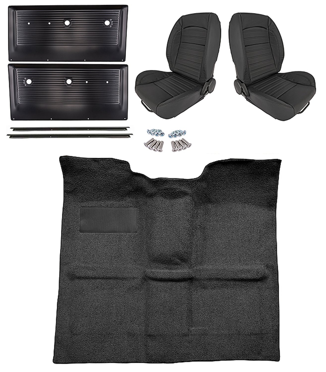Black Interior Kit w/Low-Back Buckets for 1967-1972 GM C Series Regular Cab Truck w/o Gas Tank in Cab, 4-Speed