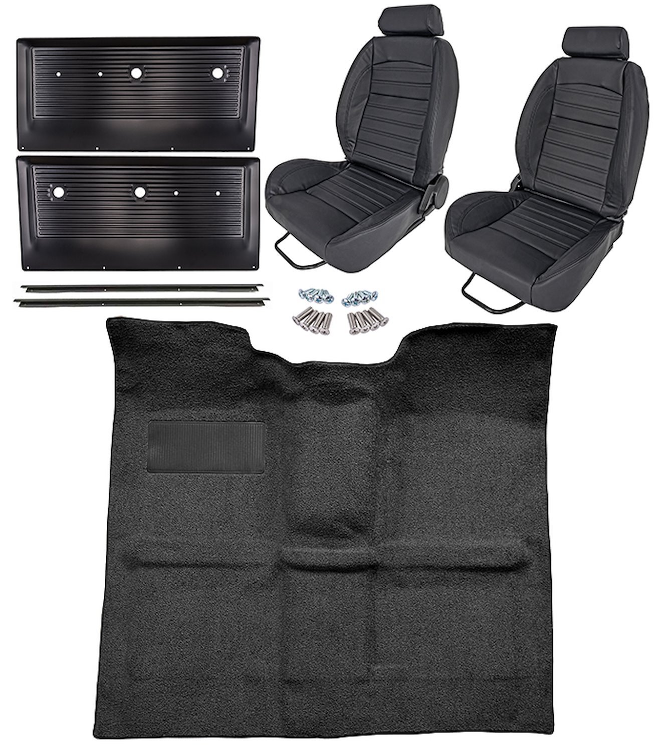 Black Interior Kit w/High-Back Buckets for 1967-1972 GM C Series Regular Cab Truck w/o Gas Tank in Cab, 4-Speed