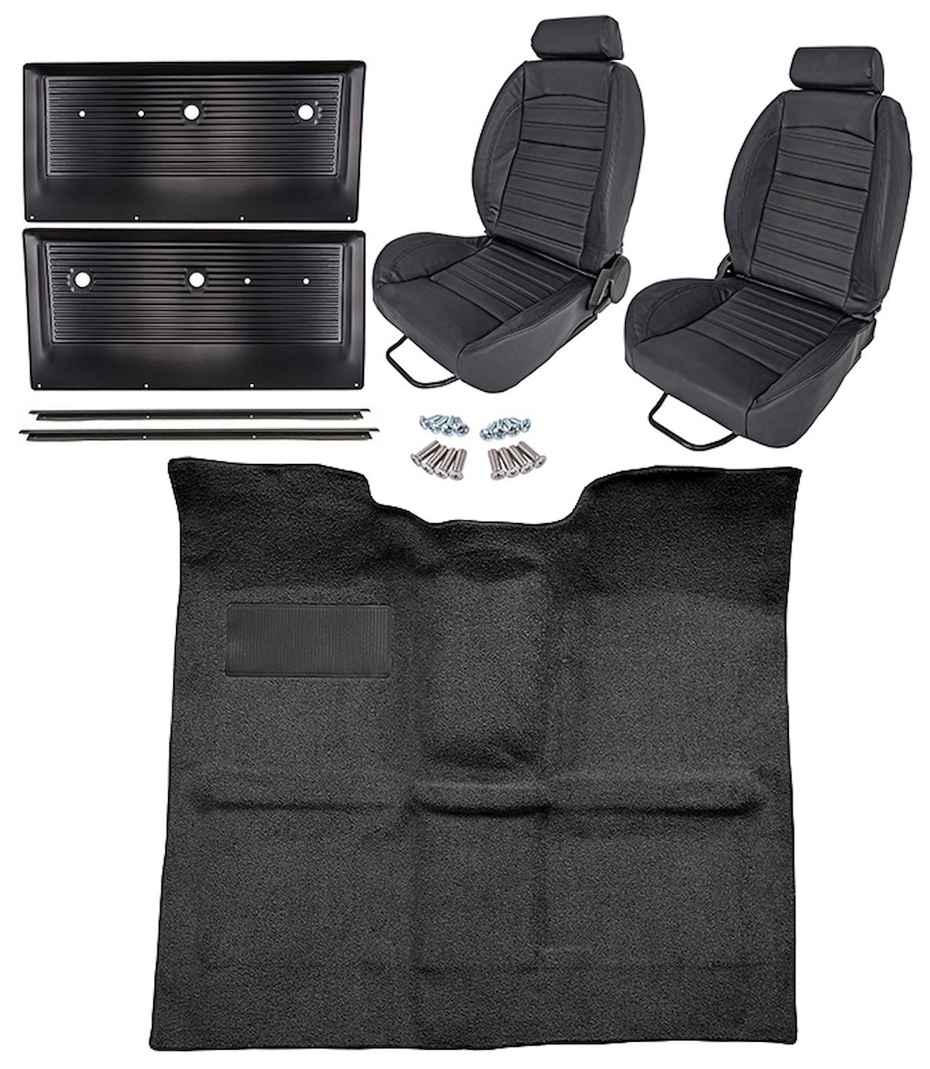 Black Interior Kit w/High-Back Buckets for 1967-1972 GM C Series Regular Cab Truck  w/o Gas Tank in Cab, 4-Speed