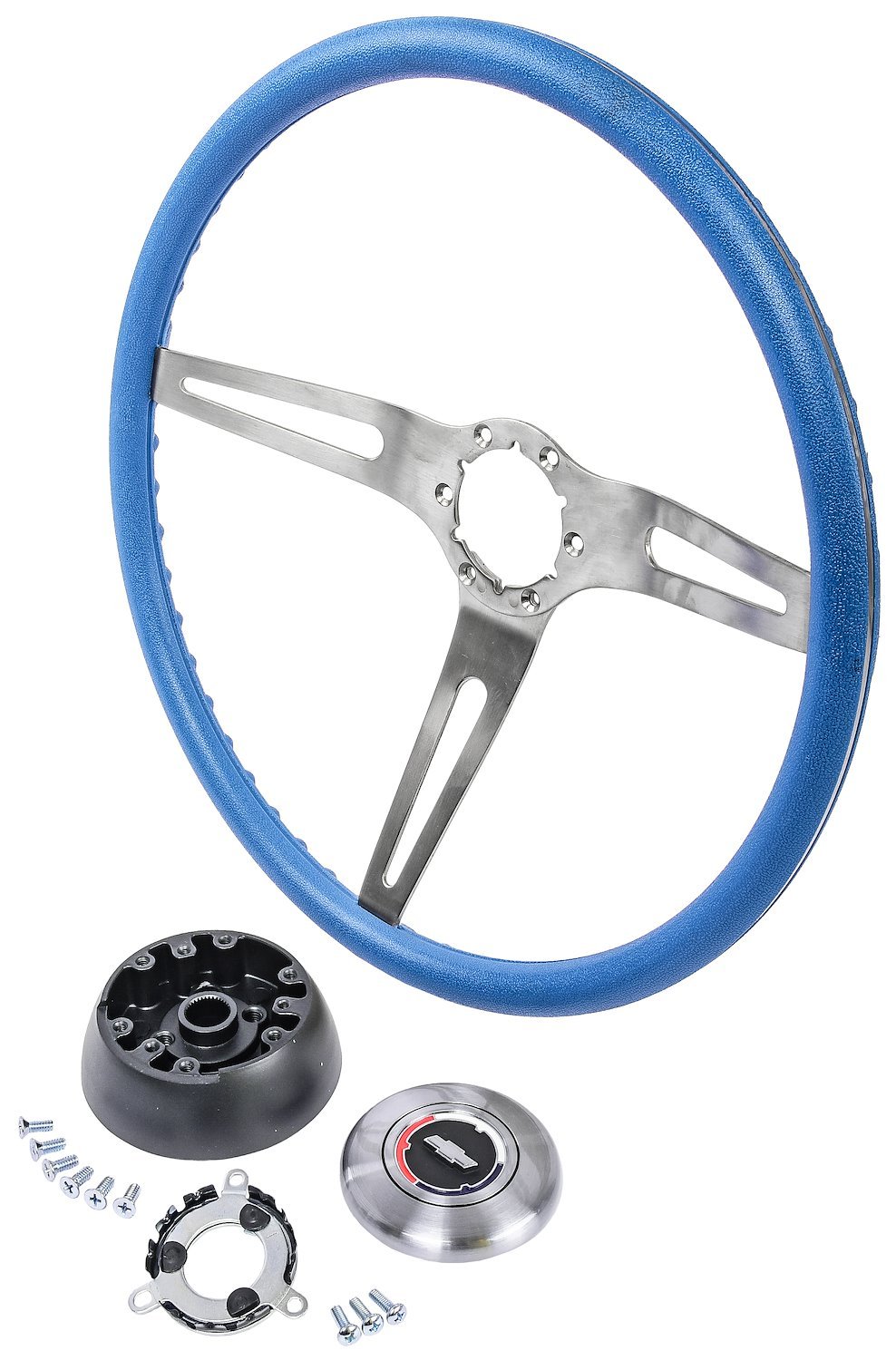 3-Spoke Comfort Grip Steering Wheel Kit Fits Select 1969-1972 Chevrolet Cars [Blue Grip]