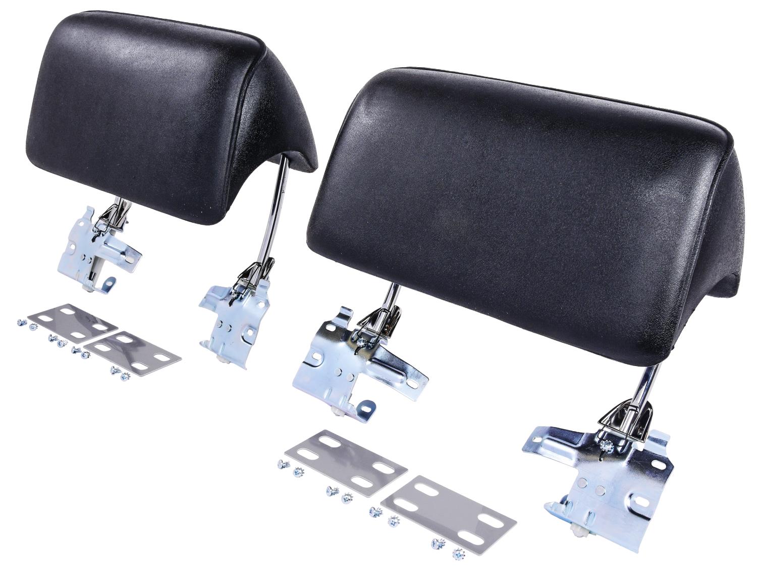 Bucket Seat Headrests w/Mounting Brackets Fit Select 1966-1967 Buick, Chevy, Oldsmobile Pontiac Models [Black, Pair]