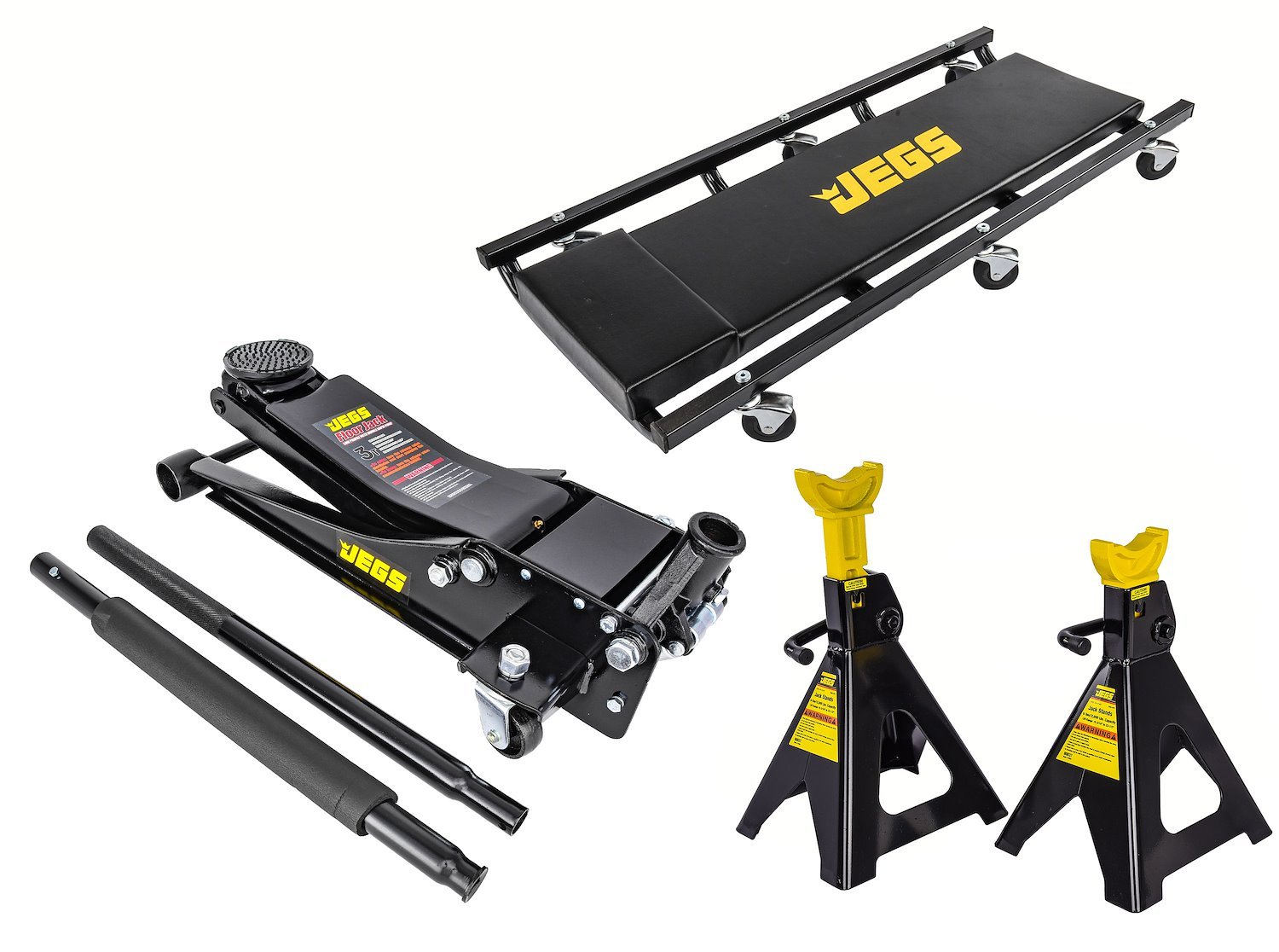 3-Ton Low-Profile Professional Floor Jack Kit with 6-Ton Capacity Jack Stands and Lo Boy Creeper