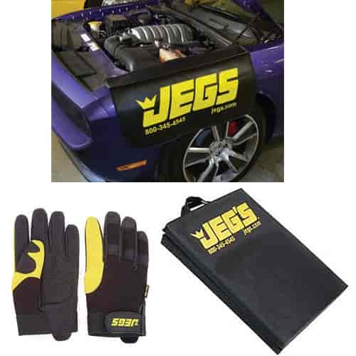 JEGS Pit Kit With X-Large/Size 11 gloves, pit mat, and fender cover