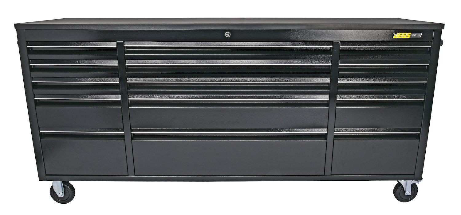 Black Steel Tool Chest with 2 Drawers and Ample Top Compartment