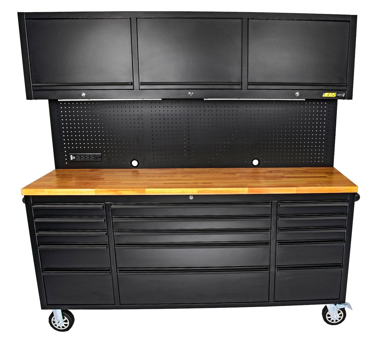 72 in. 15-Drawer Rolling Tool Cabinet with Upper Storage [Black]