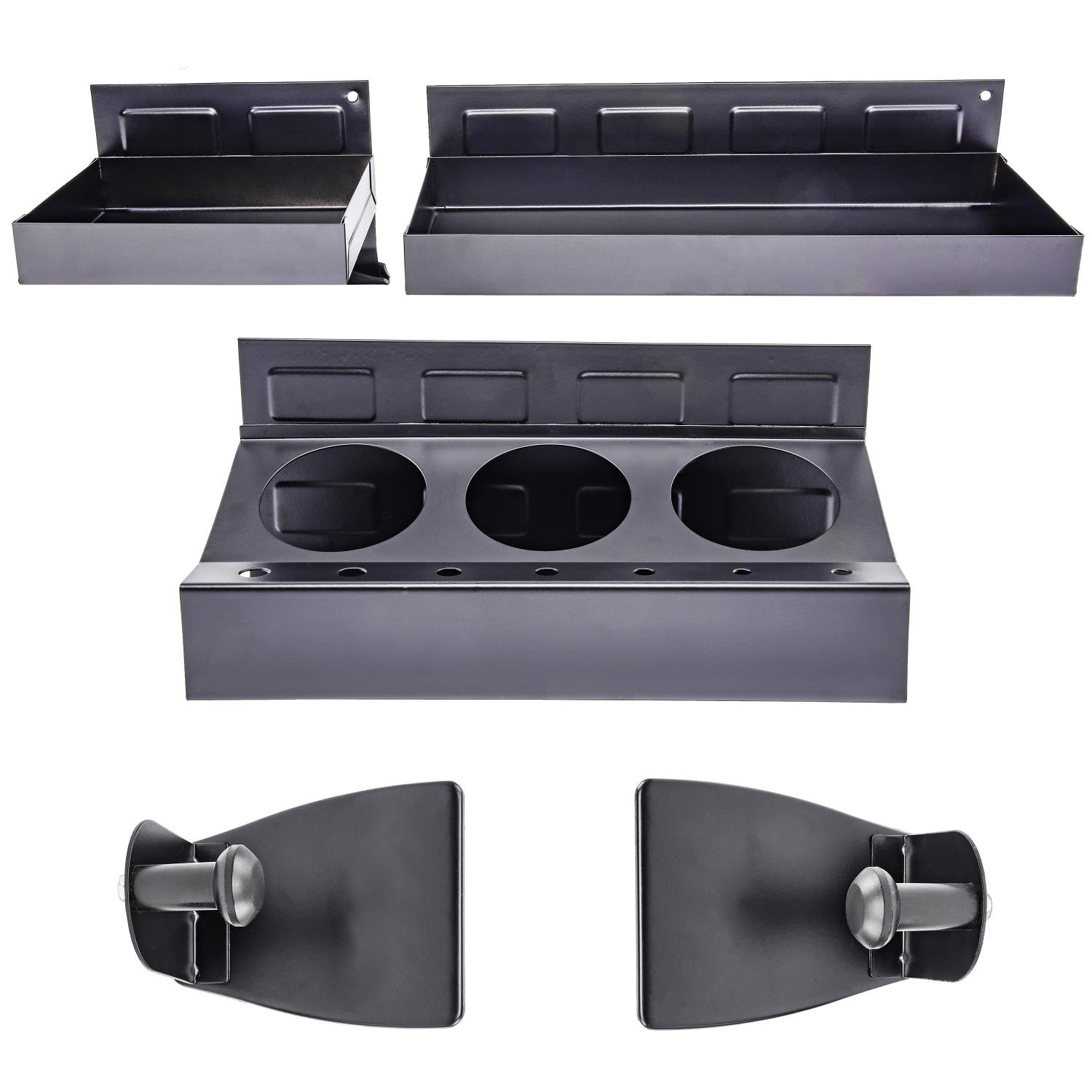 JEGS 81653: Magnetic Tool Box Tray Set<li>4-Piece Set Includes: (1) 6 in.  Wide Tray, (1) 12 in. Wide Tray, (1) 3-Can Holder Tray with Screwdriver  Holes, (1) Paper Towel Roll Holder Set