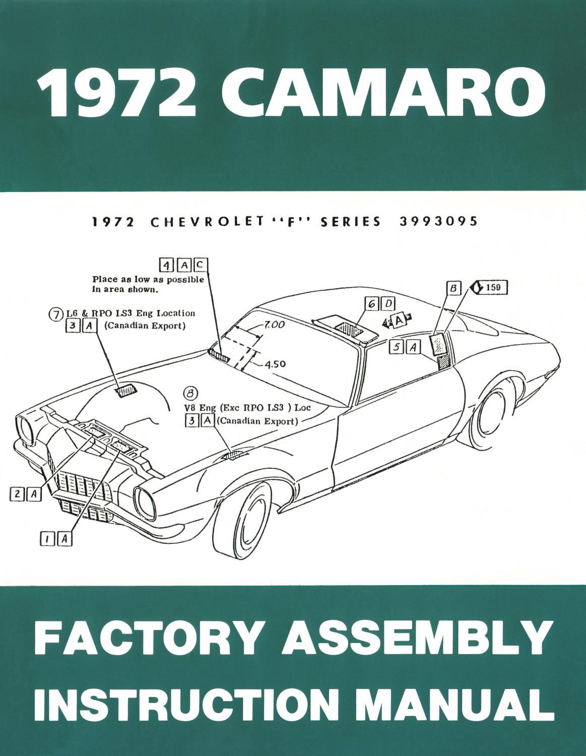 Factory Assembly Instruction Manual for 1972 Chevrolet Camaro