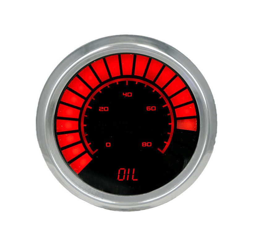 LED Analog Bar graph Oil Pressure Gauge with Chrome Bezel [Red]
