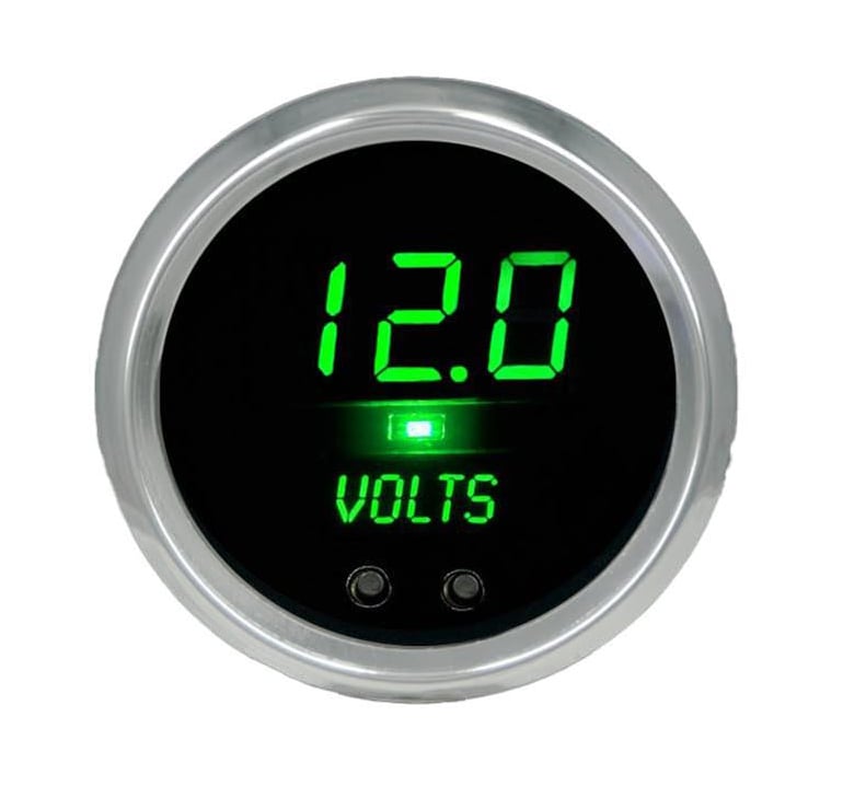 LED Digital Voltmeter Gauge with Warning System [Green, 2 5/8 in., Chrome]