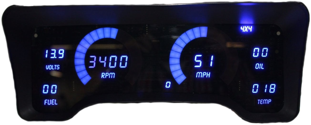 Intellitronix DP6014B: LED Digital Dash | 1997-2006 Jeep TJ | Blue LED |  Speedometer: 0-255 MPH | Tachometer: 0-6000 RPM | Water Temperature:  100-300 Degrees F | Fuel Level: 0-99 percent | Oil Pressure: 0-100 psi -  JEGS