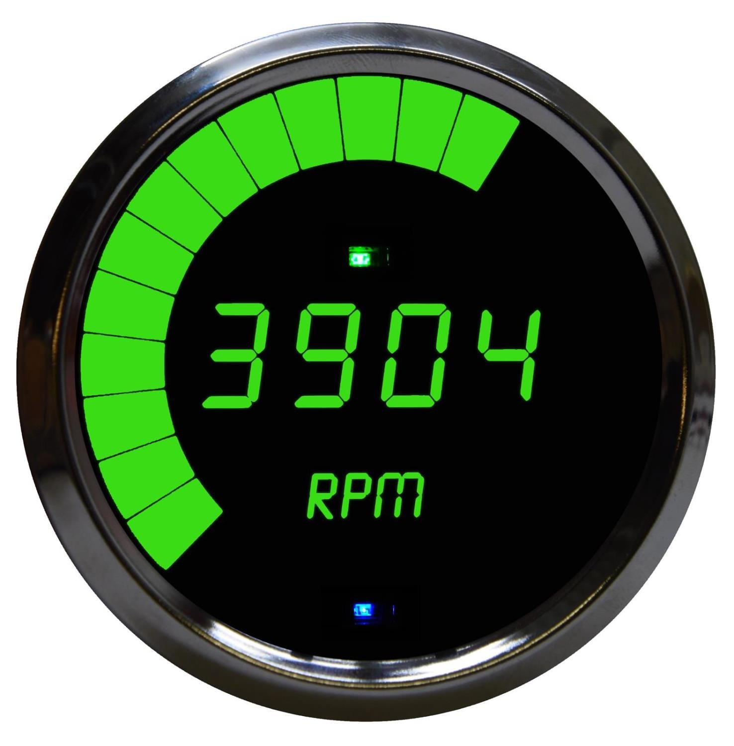 3-3/8 in. LED Digital Master Tachometer w/Chrome Bezel 0-9,999 rpm [Green]
