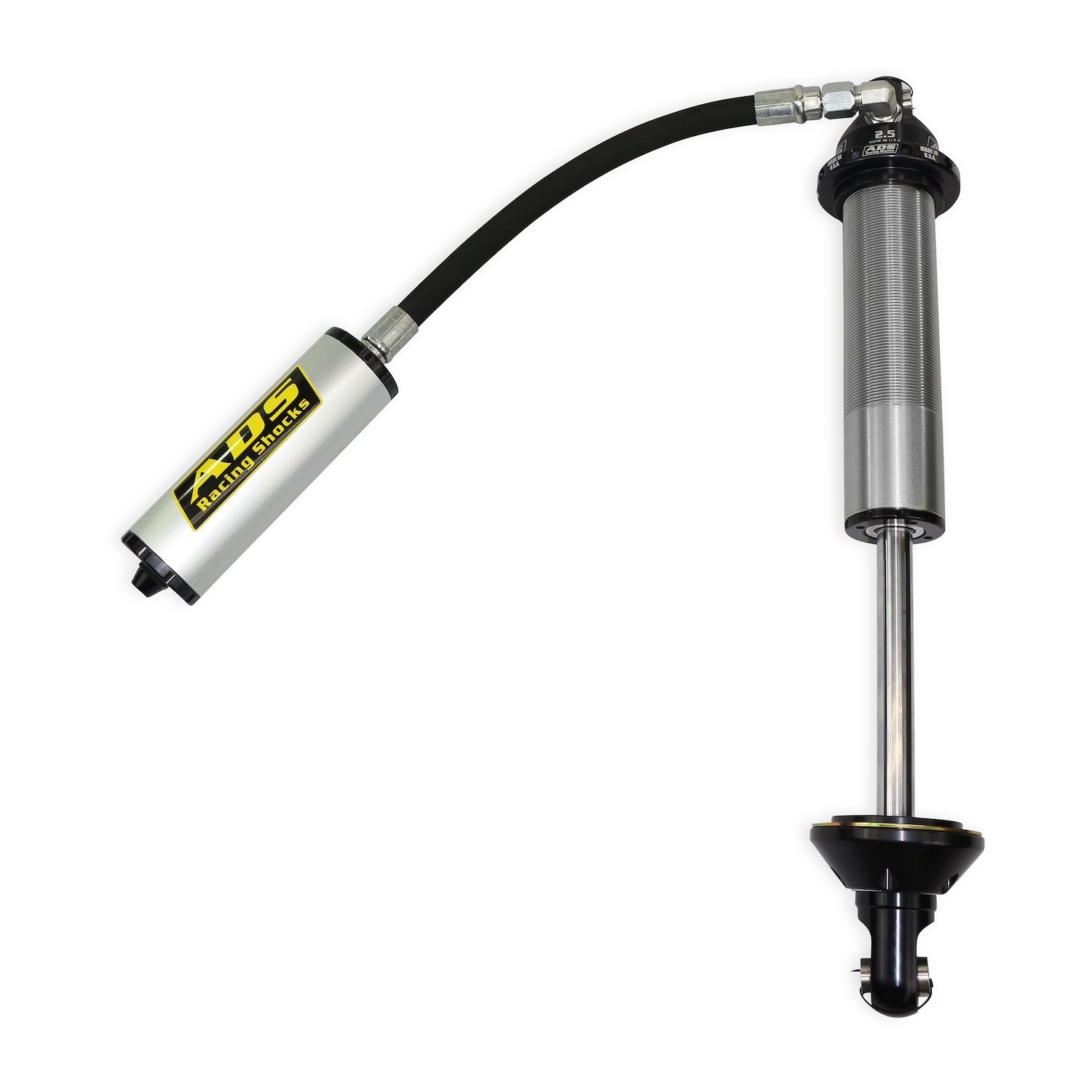 250-COS08-1R9 Coil-Over Race Shock, 2.5 in. x 8 in. Stroke, w/ Remote Reservoir (90-Degree Hose), +1 in. Rod End