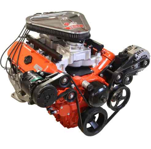 LS Classic Series GMLS9012: Tri-Power Crate Engine Package Orange [GM LS3  LS376 495 HP] Chrome Big Block Chevy Valve Covers - JEGS