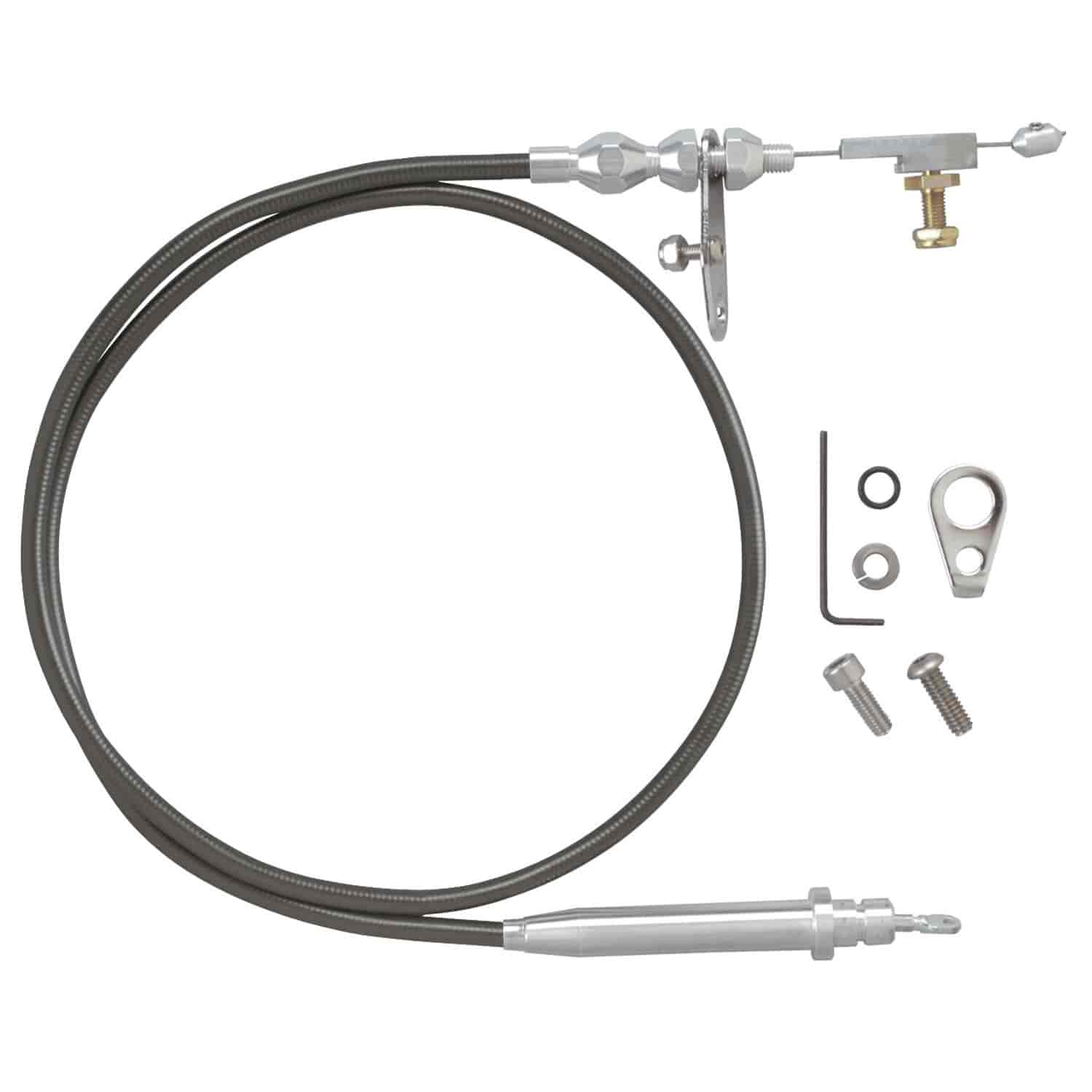 GM 200-4R Tuned Port Stainless Steel Kickdown Cable Kit Brushed Aluminum Fittings and Ferrule