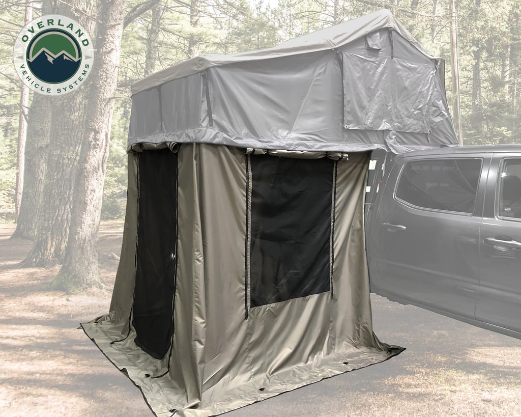 Nomadic 4 Extended Roof Top Tent With Annex - Dark Gray Base w/ Green Rain Fly & Black Cover, Black Aluminum Base, Black Ladder