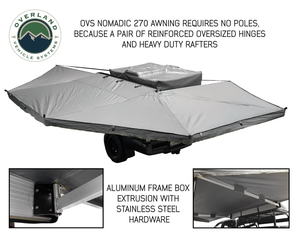 Nomadic Awning 270 - Dark Gray Cover With Black Transit Cover Driver Side & Brackets