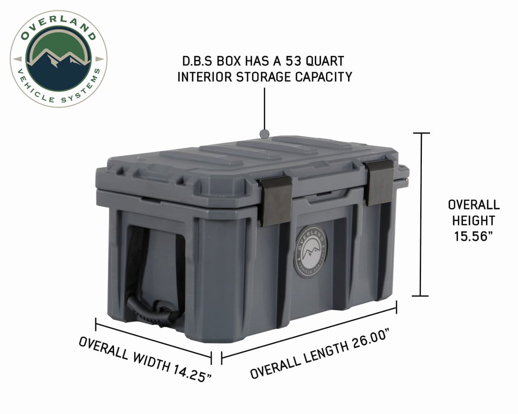 Overland Vehicle Systems 40100001: Dry Box Storage Dark Grey 53 QT Dry Box  with Drain, and Bottle Opener JEGS
