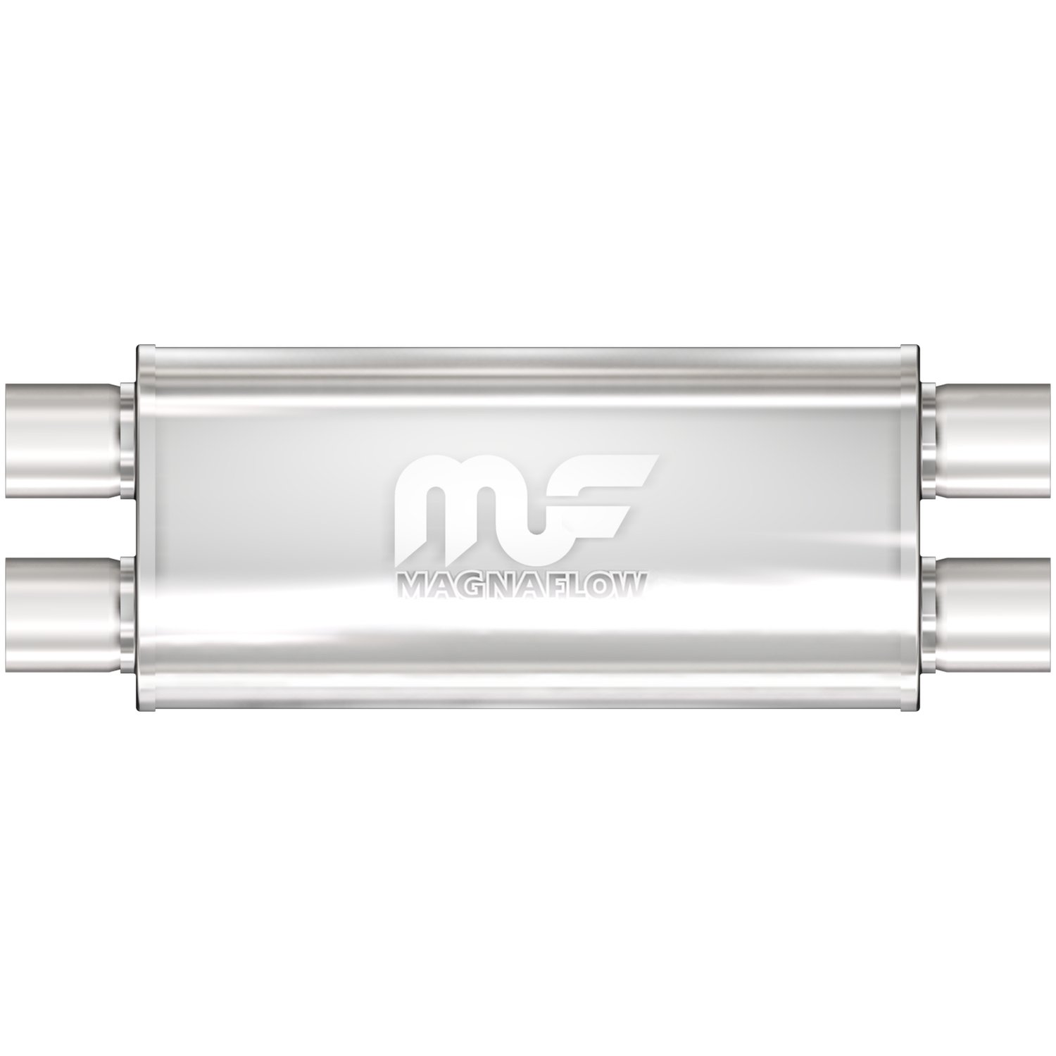 5" x 8" Oval Muffler Dual In/Dual Out: 3" Body Length: 18" Overall Length: 24" Core Size: 3" Satin Finish