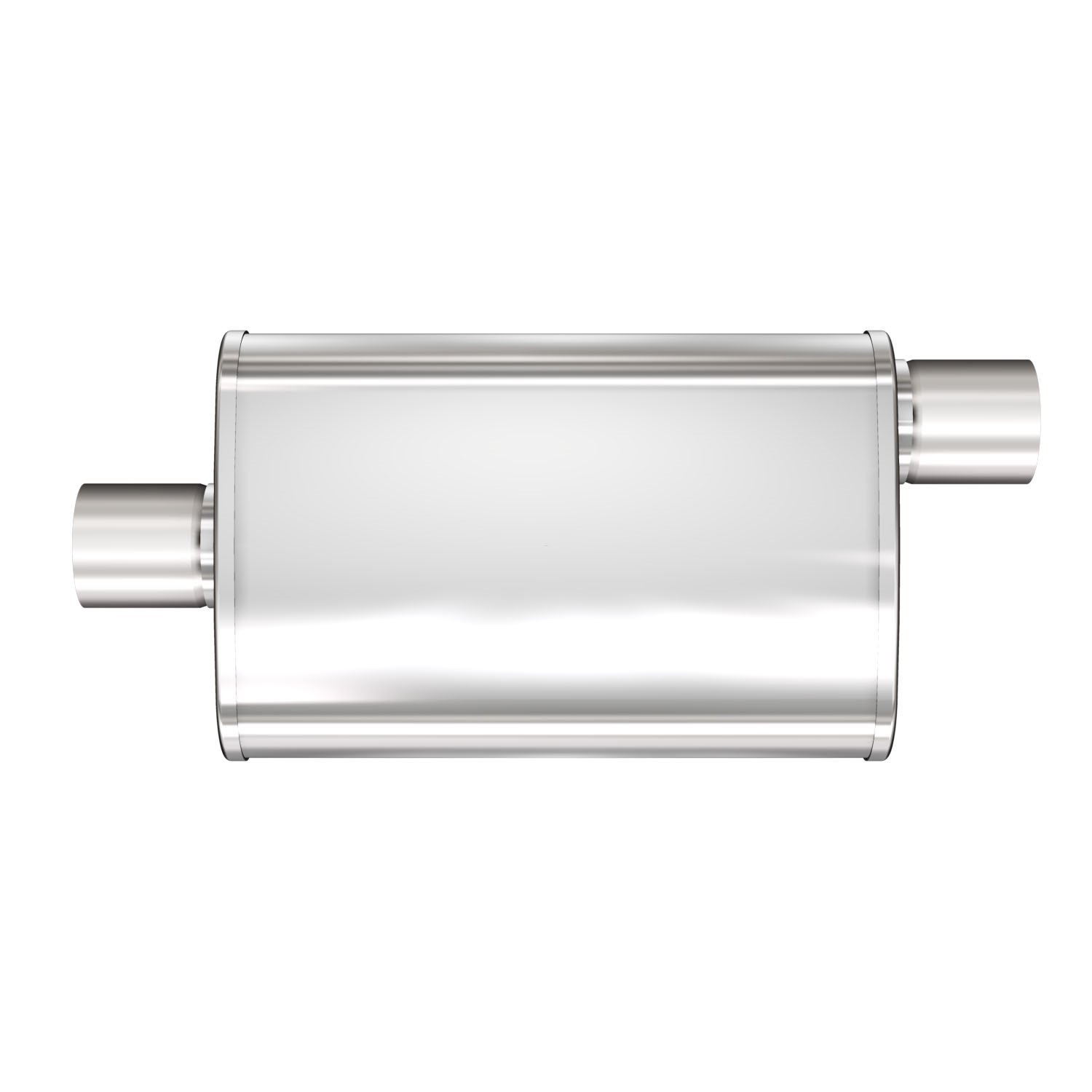 4" x 9" Oval XL 3-Chamber Muffler Center In/Offset Out: 2.25"/2.25" Body Length: 14" Overall Length: 20" Satin Finish