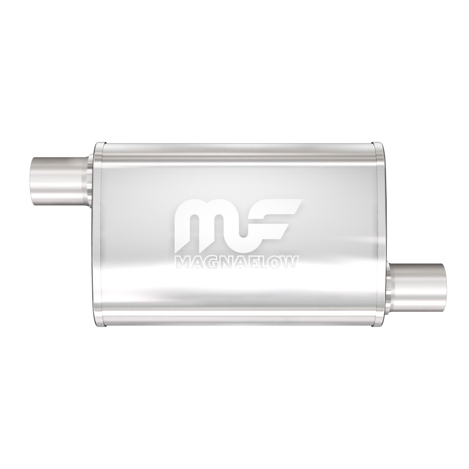 4" x 9" Oval Muffler Offset In/Offset Out: 2.25"/2.25" Body Length: 14" Overall Length: 20" Core Size: 2.5" Polished Finish