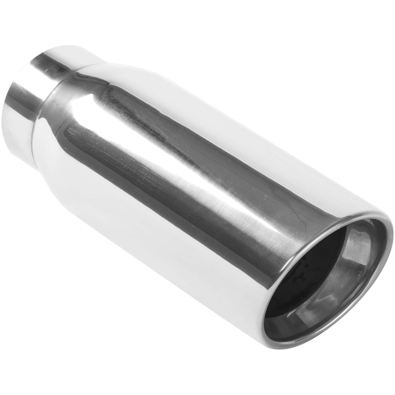 Polished Stainless Steel Weld-On Single Exhaust Tip Inlet Inside Diameter: 3.5"