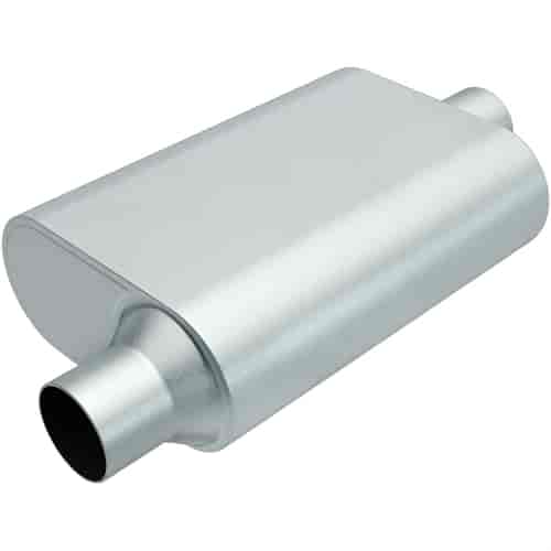 Rumble Chamber Muffler Offset In/Center Out: 2.5"/2.5" Body Length: 13" Overall Length: 19"
