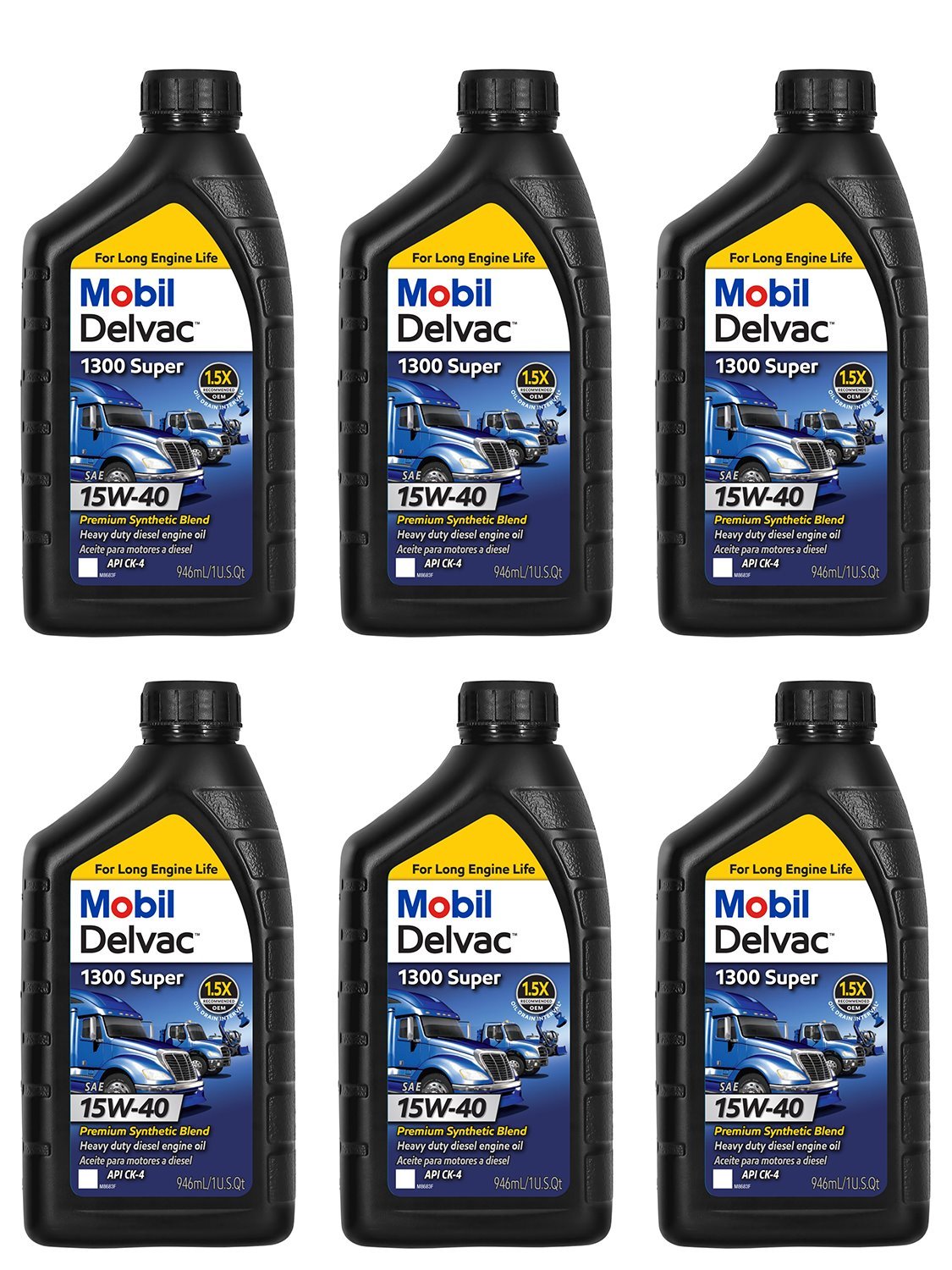 122494 Delvac 1300 Super 15W-40 Synthetic Blend Diesel Oil, (6) 1-Quart Bottles