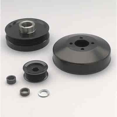 CHEVY BB SWP DUAL SERP OUT MT PULLEY/BRKT BLK KIT
