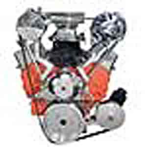 Small Block Chevy Inward Mount Serpentine Kit Short Water Pump, A/C, Saginaw Press-Fit Power Steering