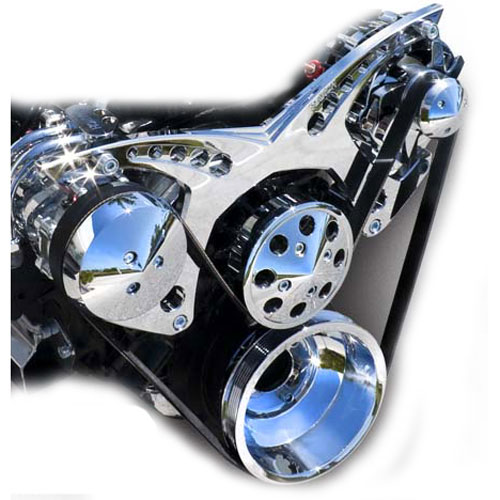 Revolver Style Serpentine Drive Kit Small Block Chevy with Saginaw Style Power Steering Pump
