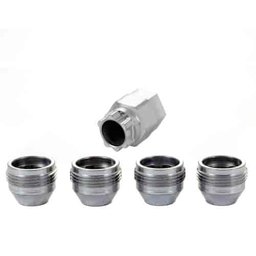 Locking Lug Nuts - Chrome Cone Seat-Open End Style Thread Size: M14 x 1.5 Key Hex Size: 22mm Includes 4 Lug Nuts and 1 Key