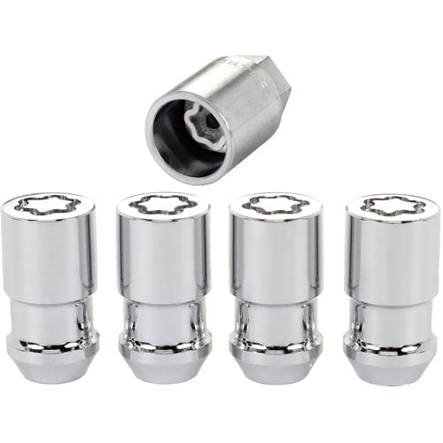Locking Lug Nuts - Chrome Cone Seat Style Thread Size: 1/2-20 Key Hex Size: Dual Extra Long +.20 Includes 4 Lug Nuts and 1 Key