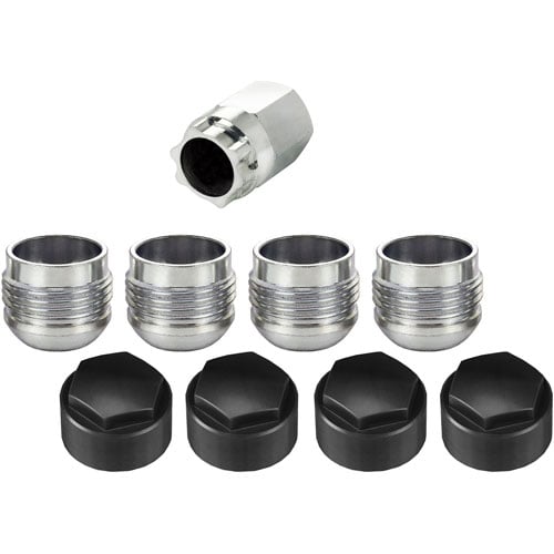 Locking Lug Nuts - Silver Radius Seat-Open End Style Thread Size: M14 x 1.5 Key Hex Size: 19mm Includes 4 Lug Nuts and 1 Key