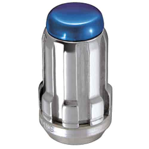 Chrome SplineDrive Lug Nuts With Blue Caps (M12 x 1.25 Thread Size) - Box of 50 Lug Nuts