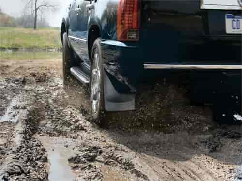 NO DRILL MUDFLAPS BLACK CHEVROLET SUBURBAN 2007-2008 WILL NOT FIT WITH 22 INCH WHEELS; WILL NOT FIT