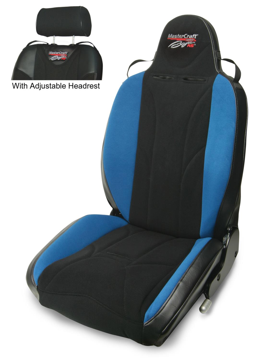 512023 MasterCraft Baja RS w/Adj. Headrest, Black w/Black Center & Blue Side Panels, Recliner Lever Left, w/BRS Stitch Pattern