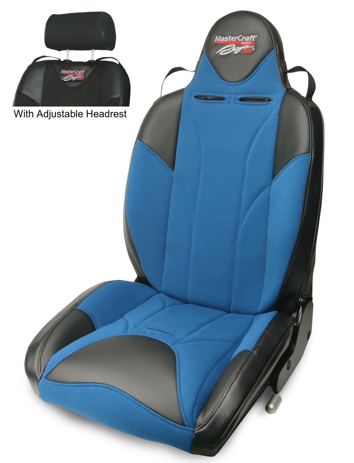512123 MasterCraft Baja RS w/Adj. Headrest, DirtSport, Black w/Blue Center & Blue Side Panels, Recliner Lever Left