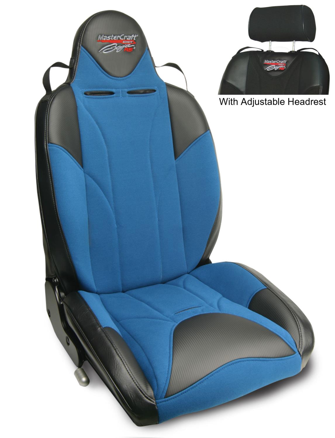 514123 MasterCraft Baja RS w/Adj. Headrest, DirtSport, Black w/Blue Center & Blue Side Panels, Recliner Lever Right