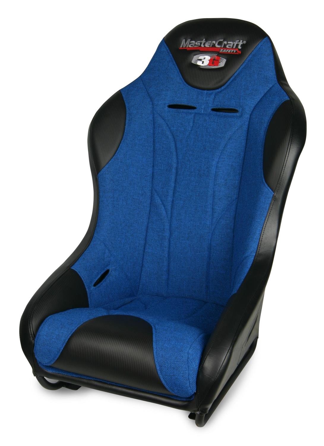 568023 1 in. WIDER 3G Seat w/DirtSport Stitch Pattern, Black with Blue Fabric Center and Blue Side Panels, Black Band