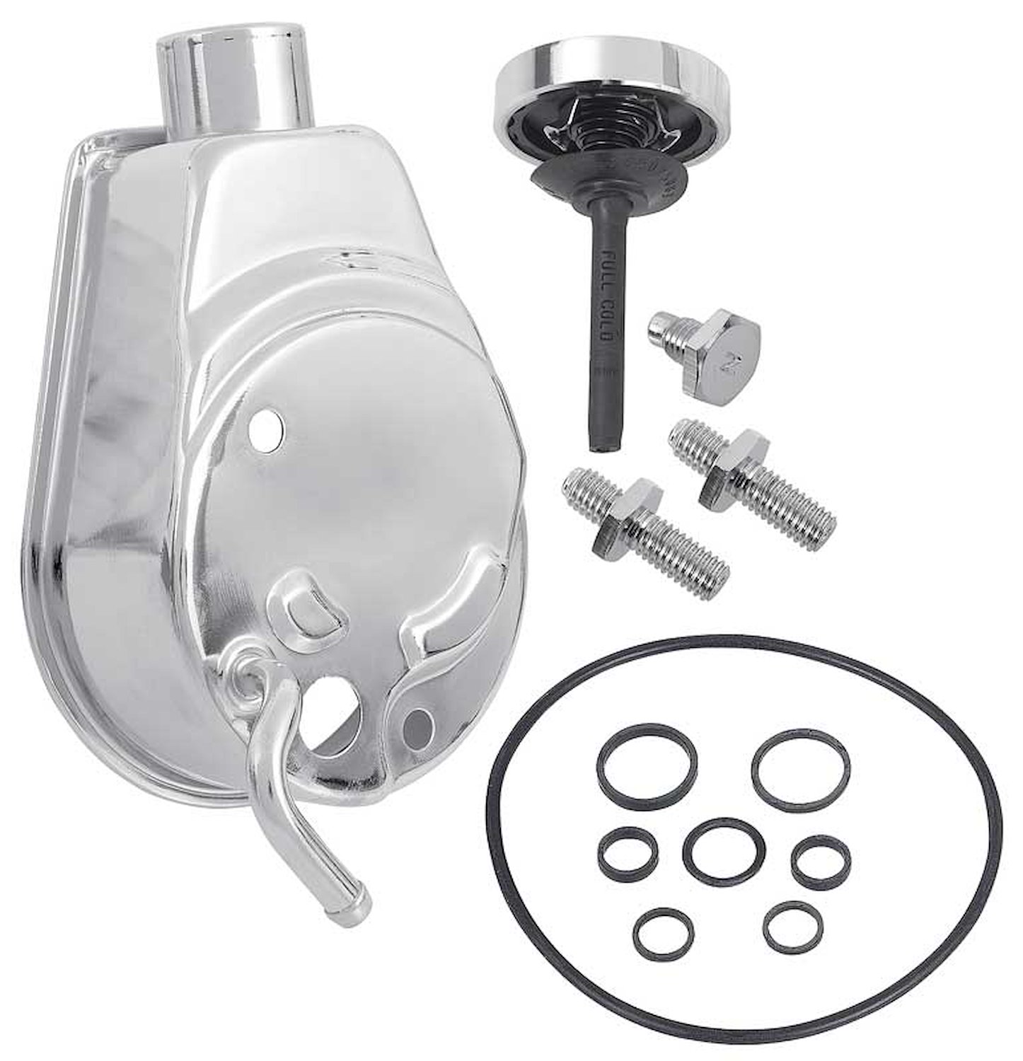 1253579 Chrome Power Steering Reservoir-1970-75 Chevrolet; with Cap; Hardware; 6 & 8 Cylinder