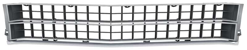 3672643 Front Grill 1973-74 Road Runner, GTX, Satellite Sebring Plus; Black with Silver Accents