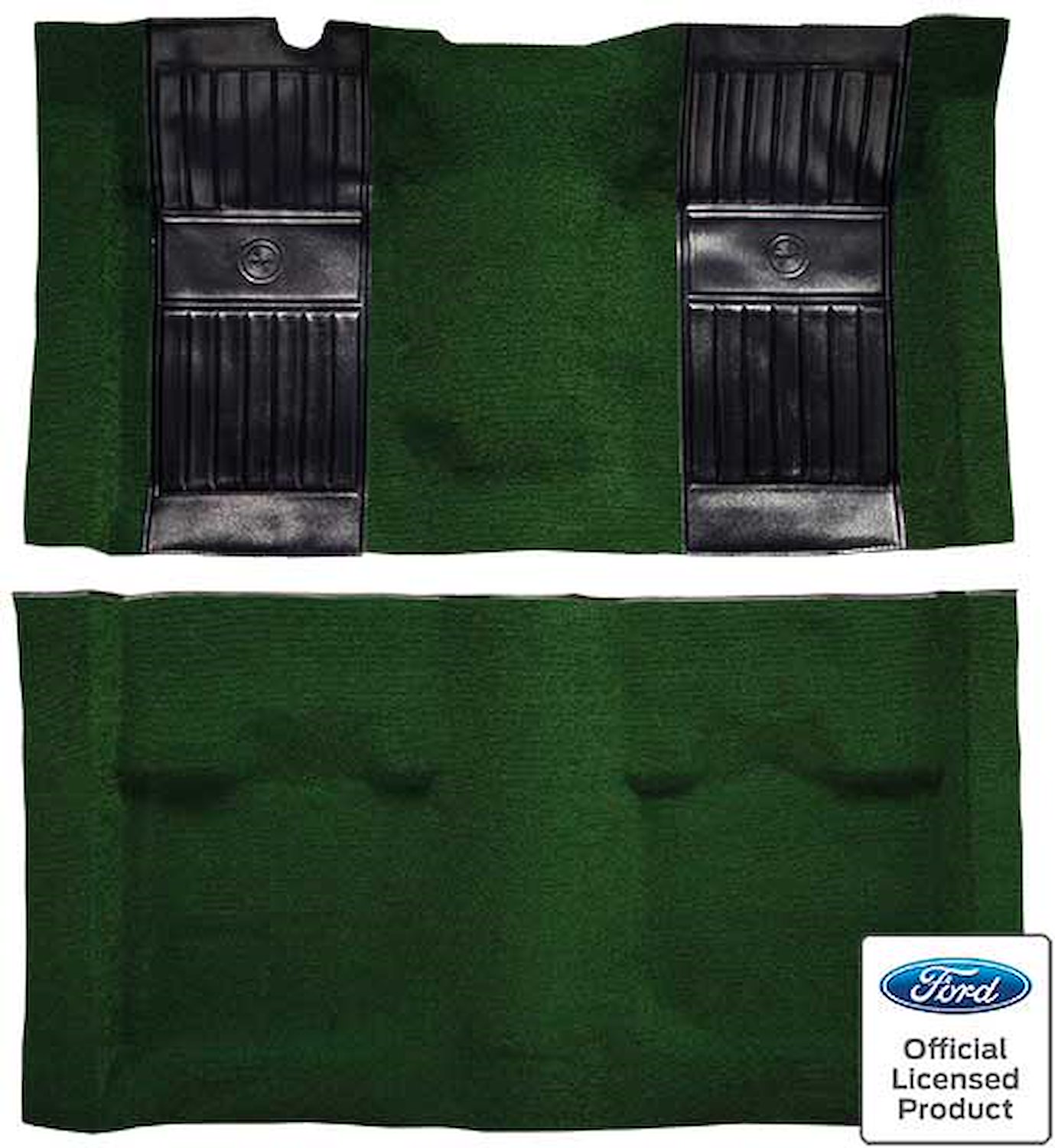 A4115A39 Passenger Area Nylon Loop Floor Carpet 1971-73 Mustang Mach 1; Green With Black Pony Inserts