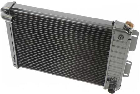 CRD99074A Radiator for 1969 Chevy Camaro Copo [A/T, Curved Inlet Radiator, 4-Row Copper/Brass]