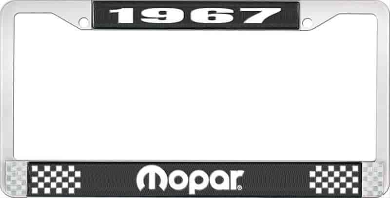 License Plate Frame 1967 Mopar Black & Chrome with White Lettering